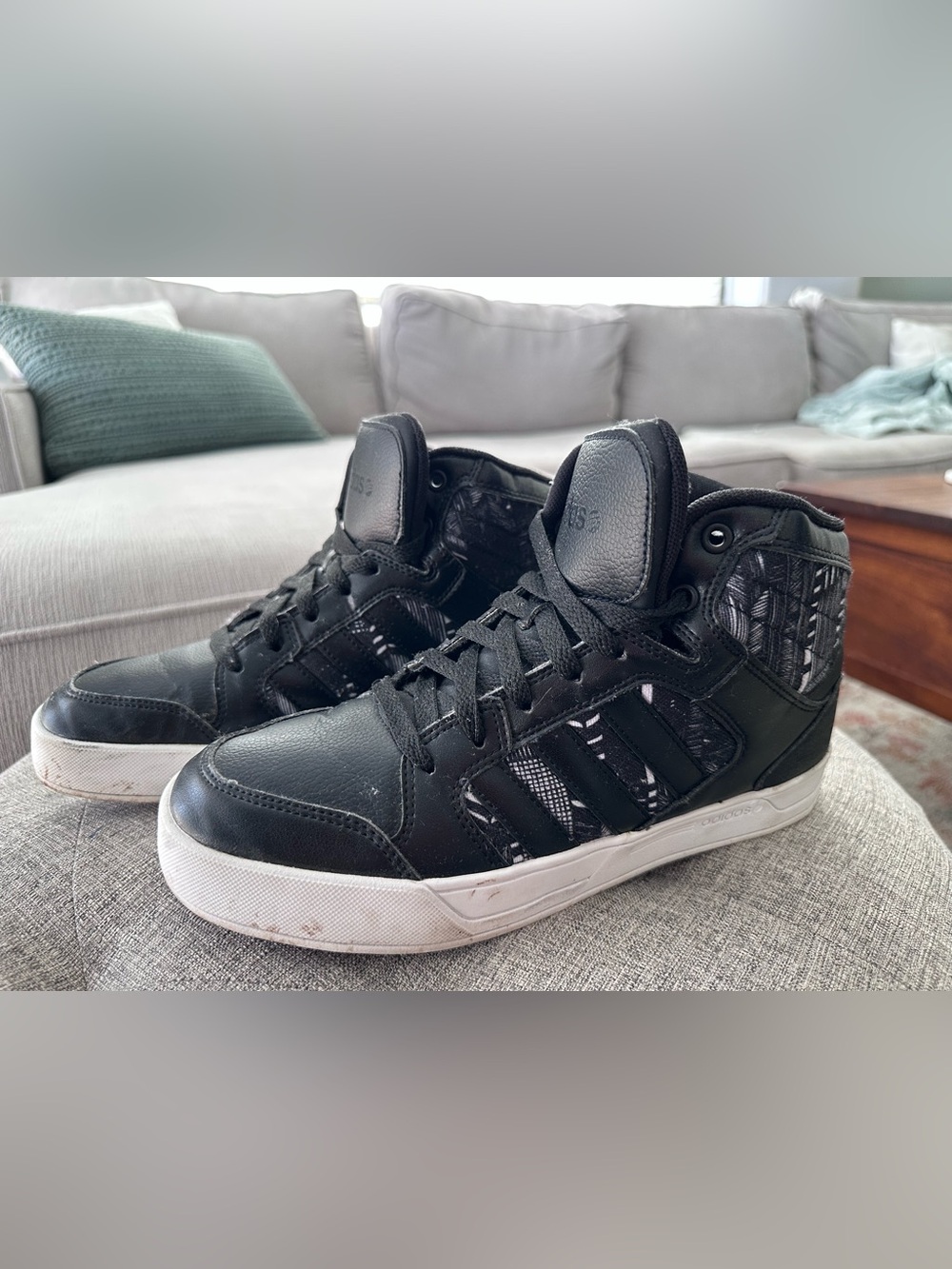 adidas Black Women’s  High-Top Athletic Sneakers with White Sole